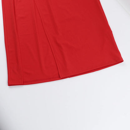 One Shoulder Bow Shoulder High Slit Column Maxi Gown