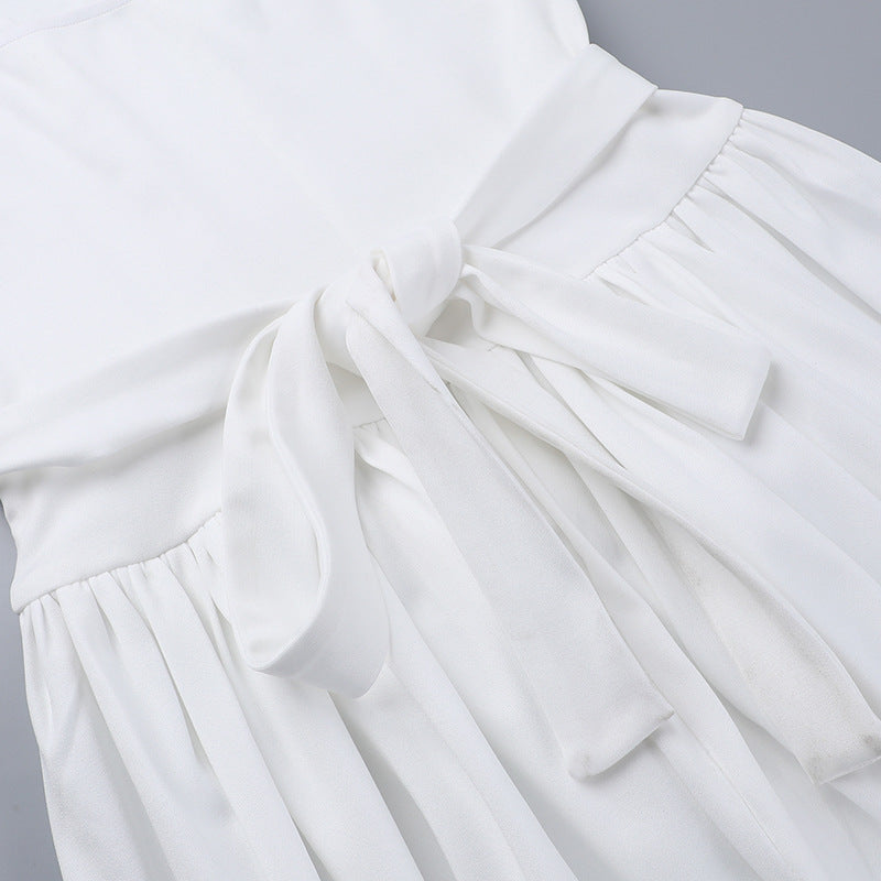 Square Neck Corset Basque Waist Pleated Midi Dress