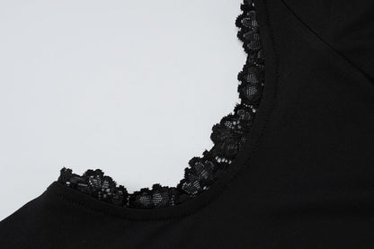 One Shoulder Lace Trim Cutout Side Slit Bodycon Maxi Dress
