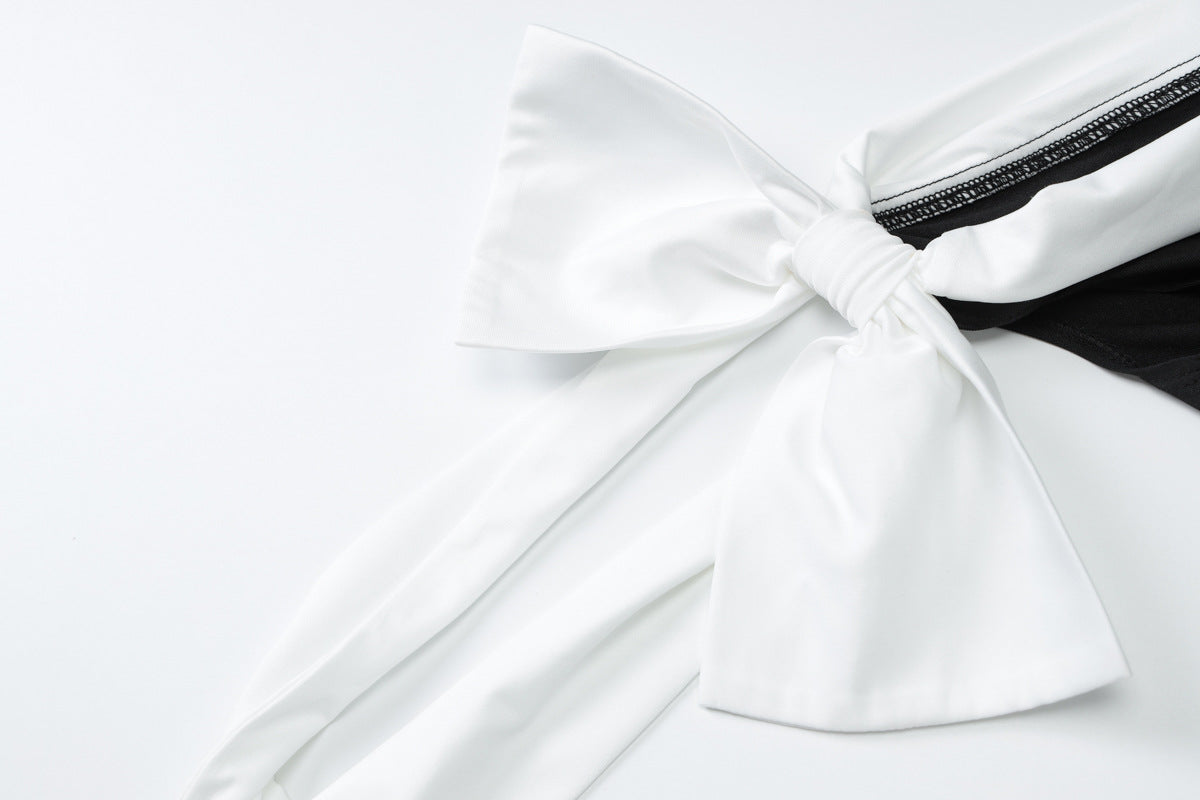 Off Shoulder Oversized Bow Sash Column Maxi Gown