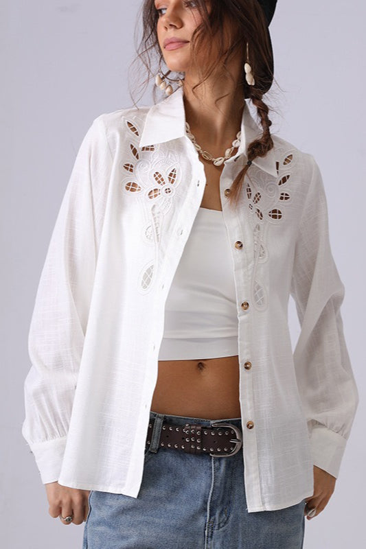 Linen Crochet Embroidered Chic Design Fashion Blouse