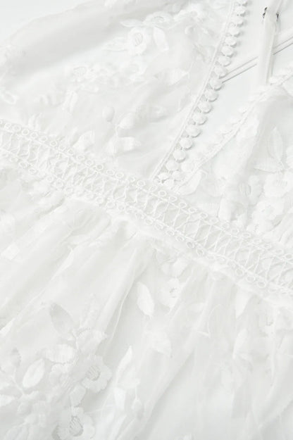 White Lace Mesh Backless Dress
