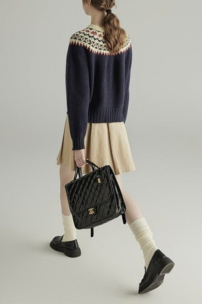 Wool Crew Neck Long Sleeve Single Breasted Cardigan