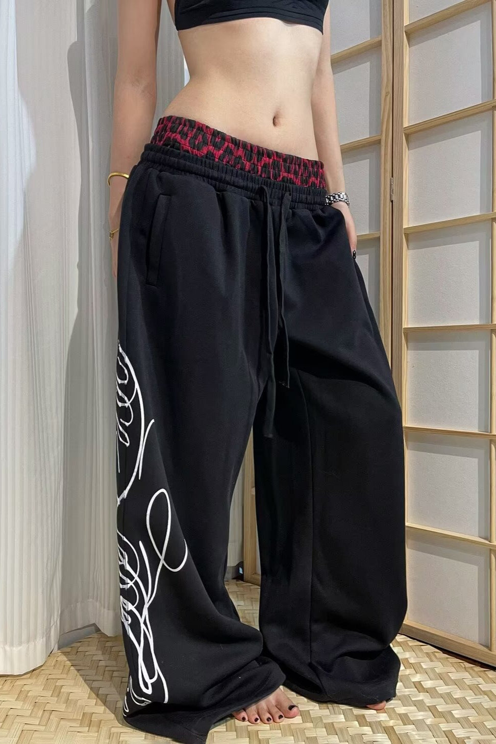 Double Waist Leopard Wide Pants