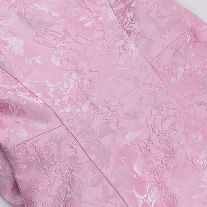 Square Neck Jacquard Brocade Floral Oversized Bow Back Skater Mini Dress