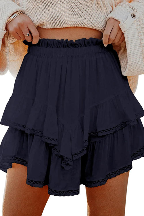 Elastic Waist Ruffle Layered Mini Skirt