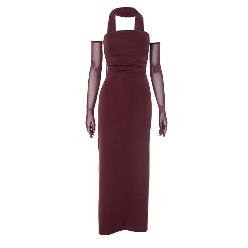 Strapless Ruched Bandeau Column Maxi Gown With Sheer Stole