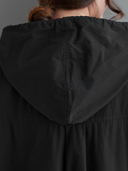 Hooded Drawstring Pouch Pocket Oversized Midi Sweatshirt Dress