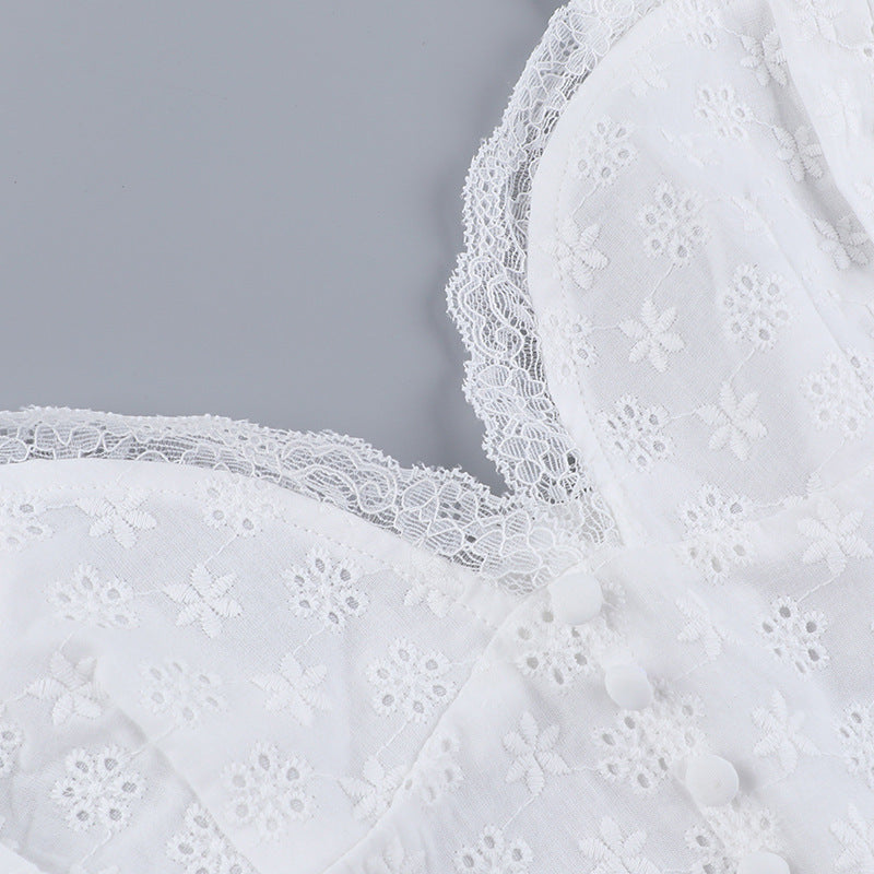 Eyelet Lace Corset Button Front Sweetheart Flared Mini Dress