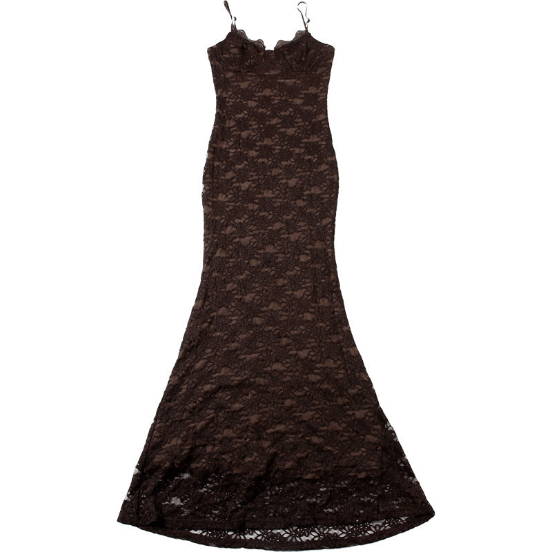 Spaghetti Strap Sweetheart Lace Maxi Dress