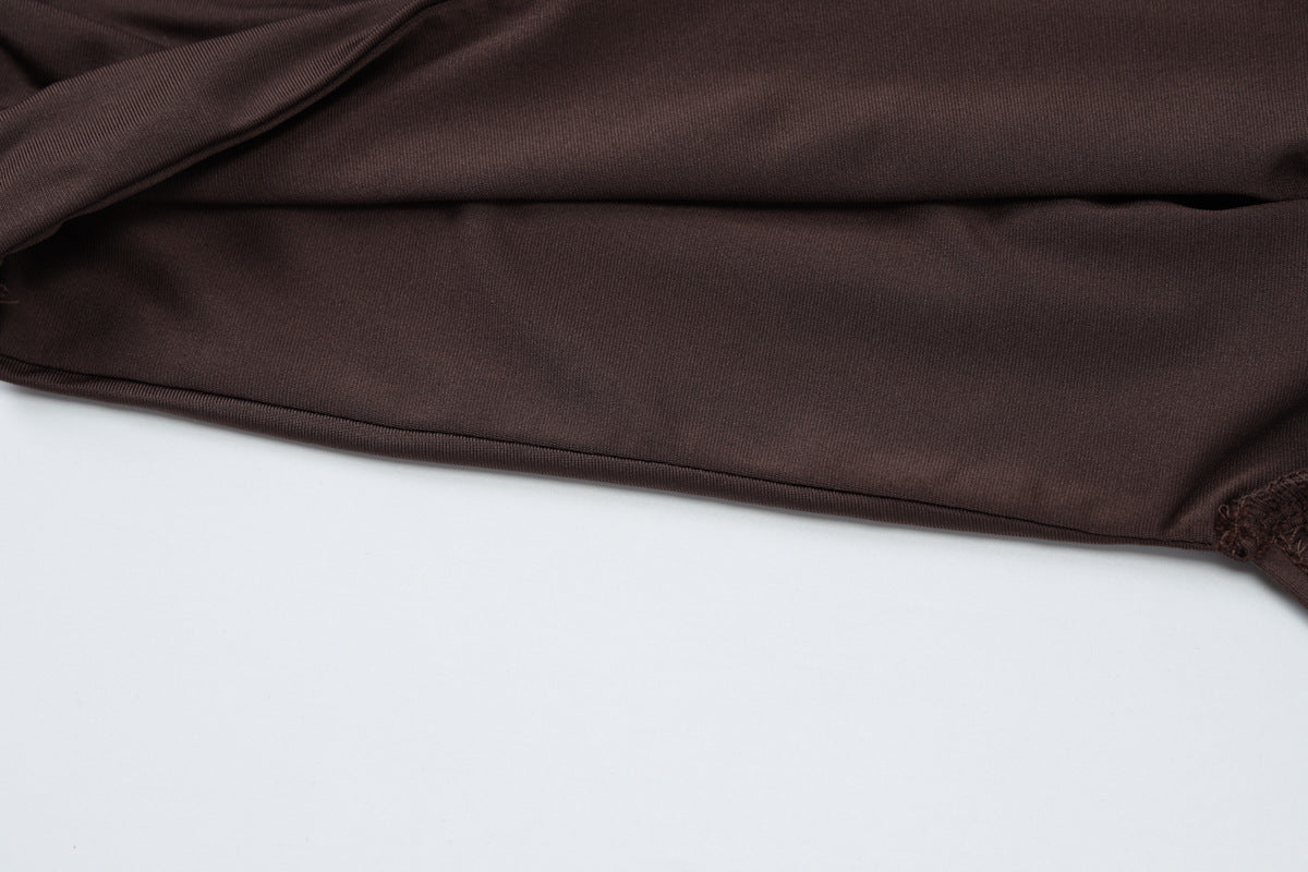 Mock Neck Ruched Asymmetric Train Mini Dress