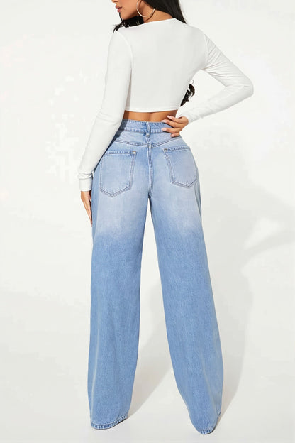 Distressed Straight Leg Jeans