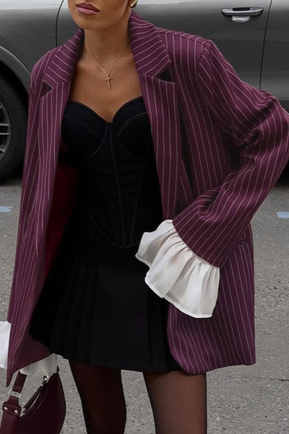 Chic Lace Insert Stripe Blazer