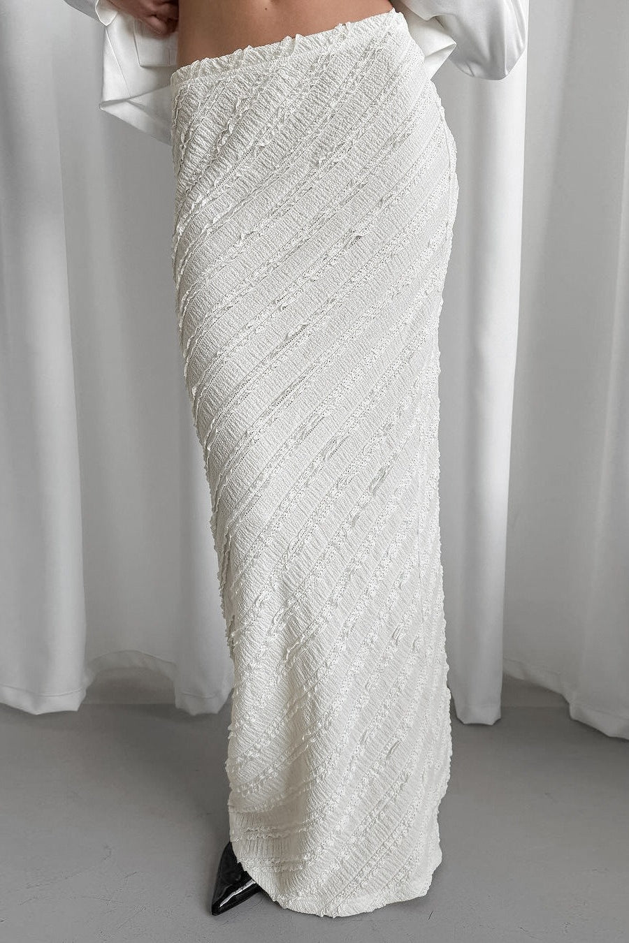 Textured Lace Straight Maxi Skirt