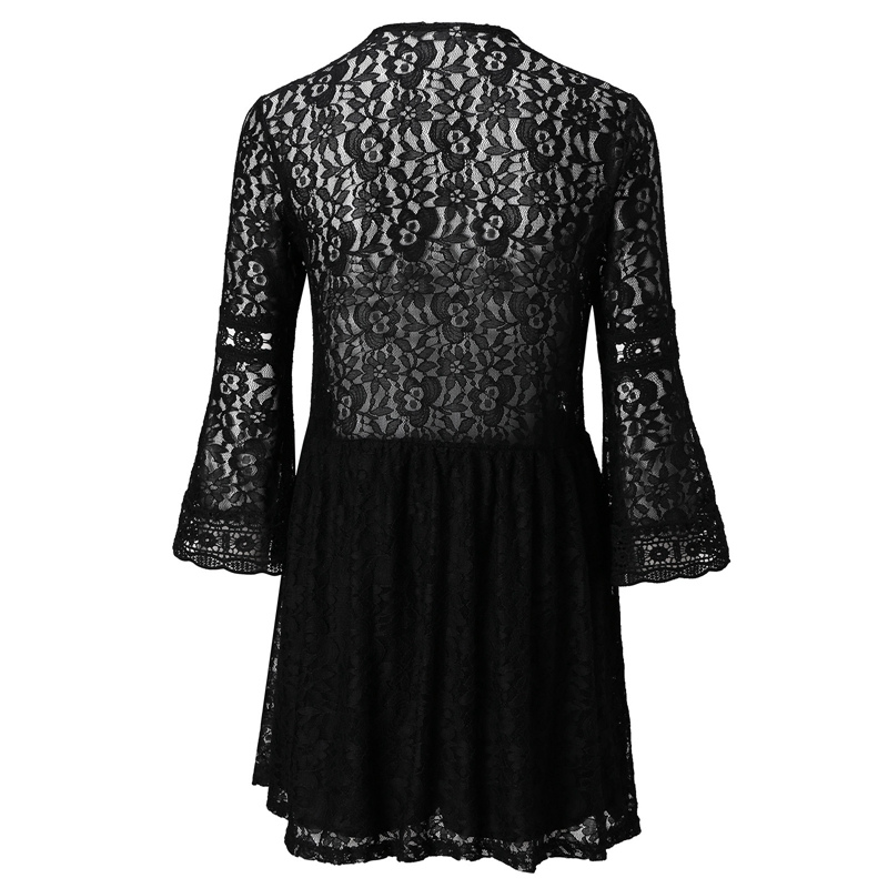 Floral Lace V-Neck Eyelet Trim Empire Waist A-Line Mini Dress