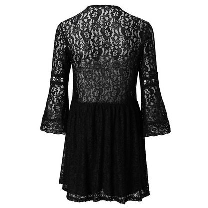 Floral Lace V-Neck Eyelet Trim Empire Waist A-Line Mini Dress