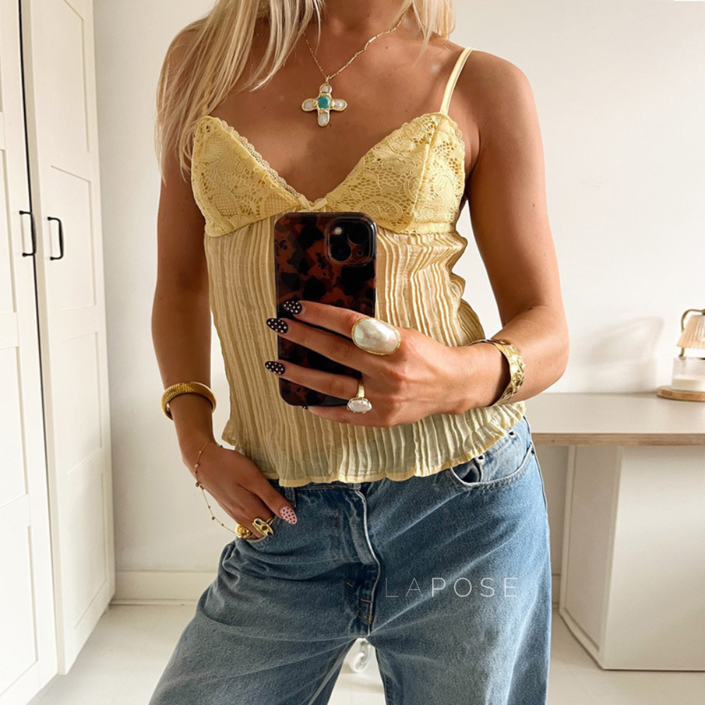 Irina Pleated Lace Trim Cami