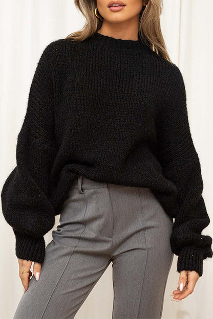 Drop Shoulder Lantern Long Sleeves Comfy Pullover Sweater