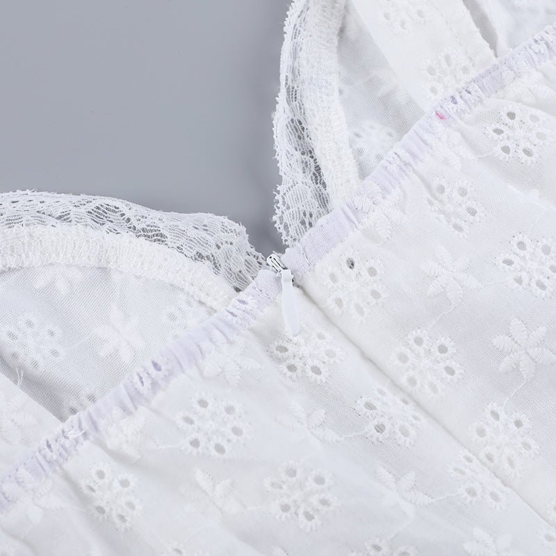 Eyelet Lace Corset Button Front Sweetheart Flared Mini Dress