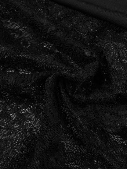Spaghetti Strap Floral Lace Midriff Panel Column Maxi Dress