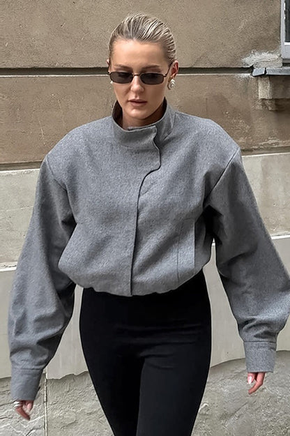 Gray Wool Stand Collar Jacket
