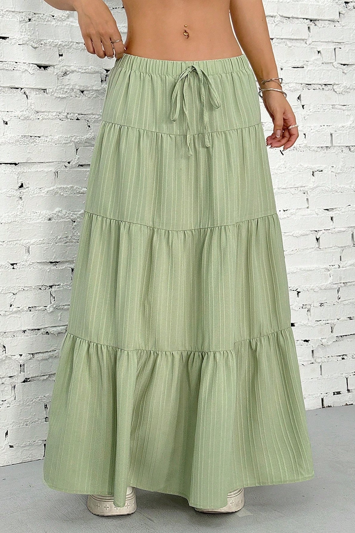 Tiered Drawstring Maxi Skirt