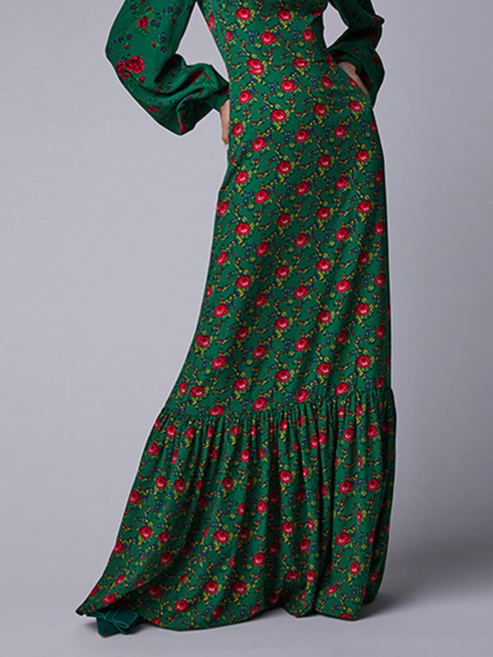 Puff Sleeve Floral Print Tiered Hem Maxi Dress