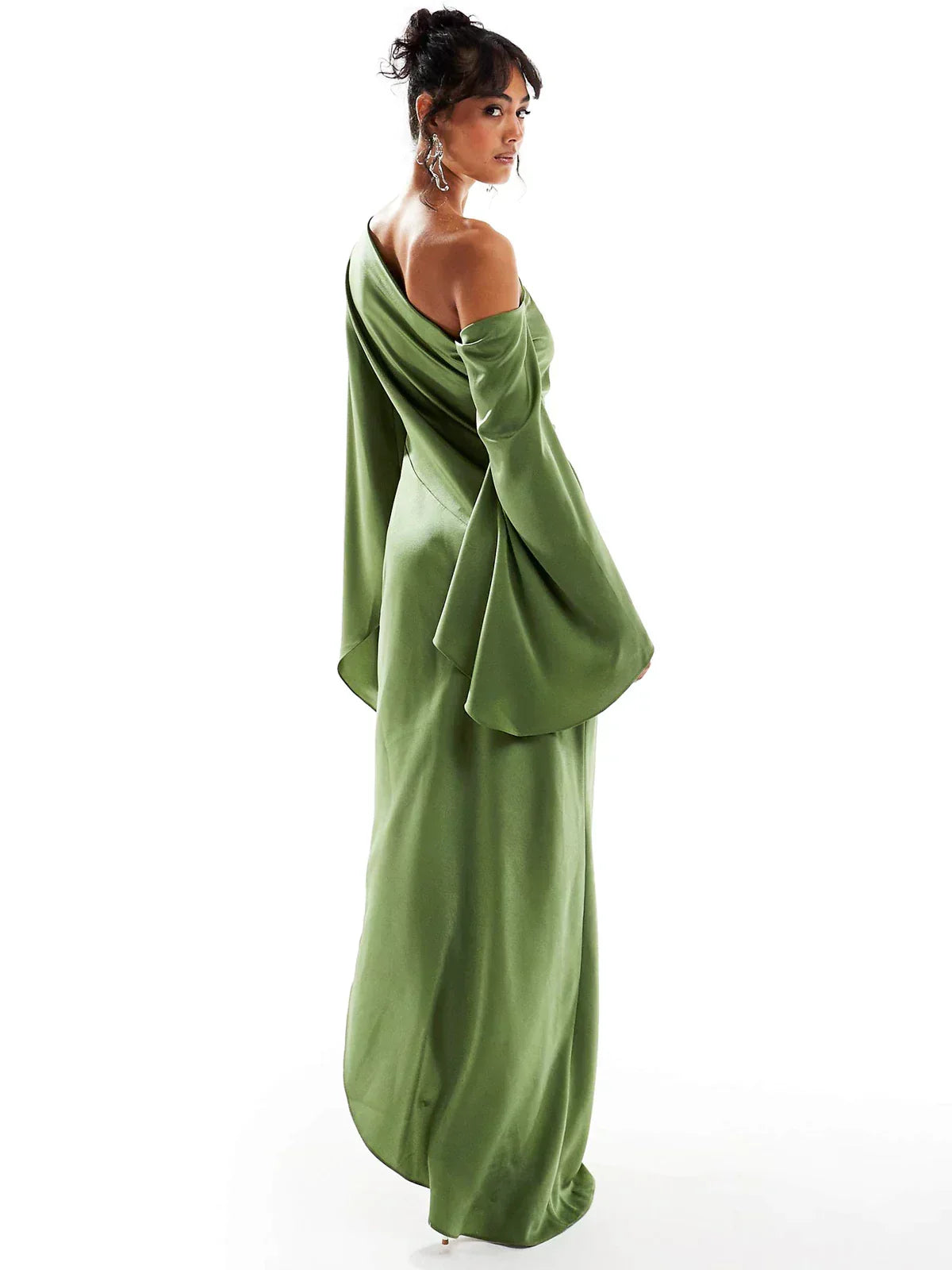 One Shoulder Ruched Folded Bandage Maxi Dress