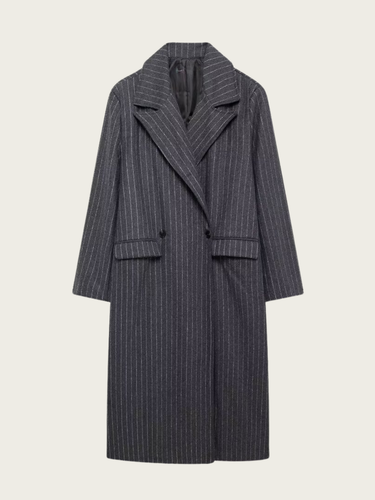 Kassidee Striped Lapel Long Coat