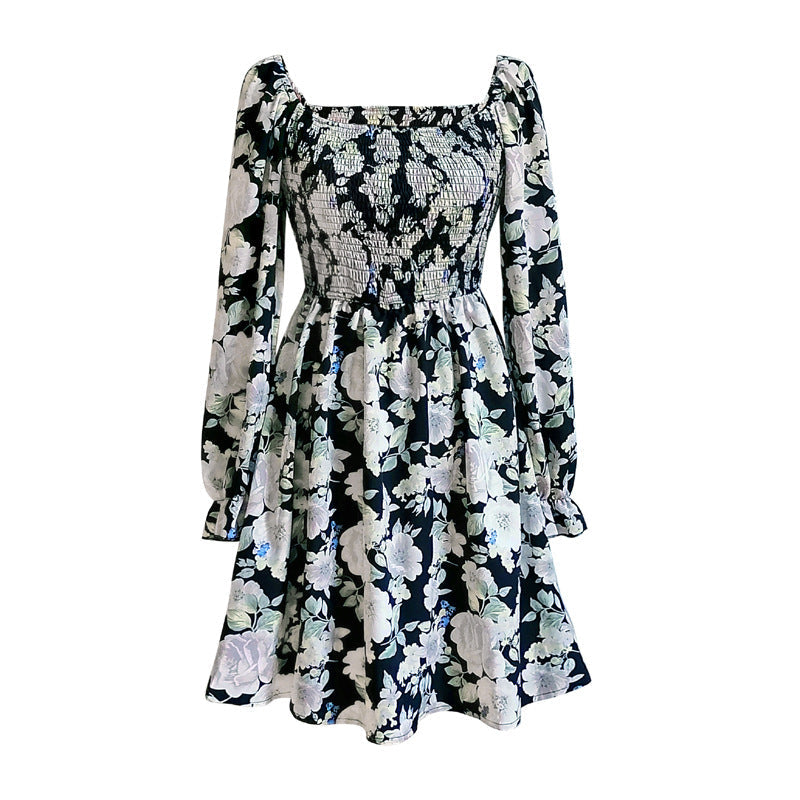Leaf Print Sleeveless Midi Dress