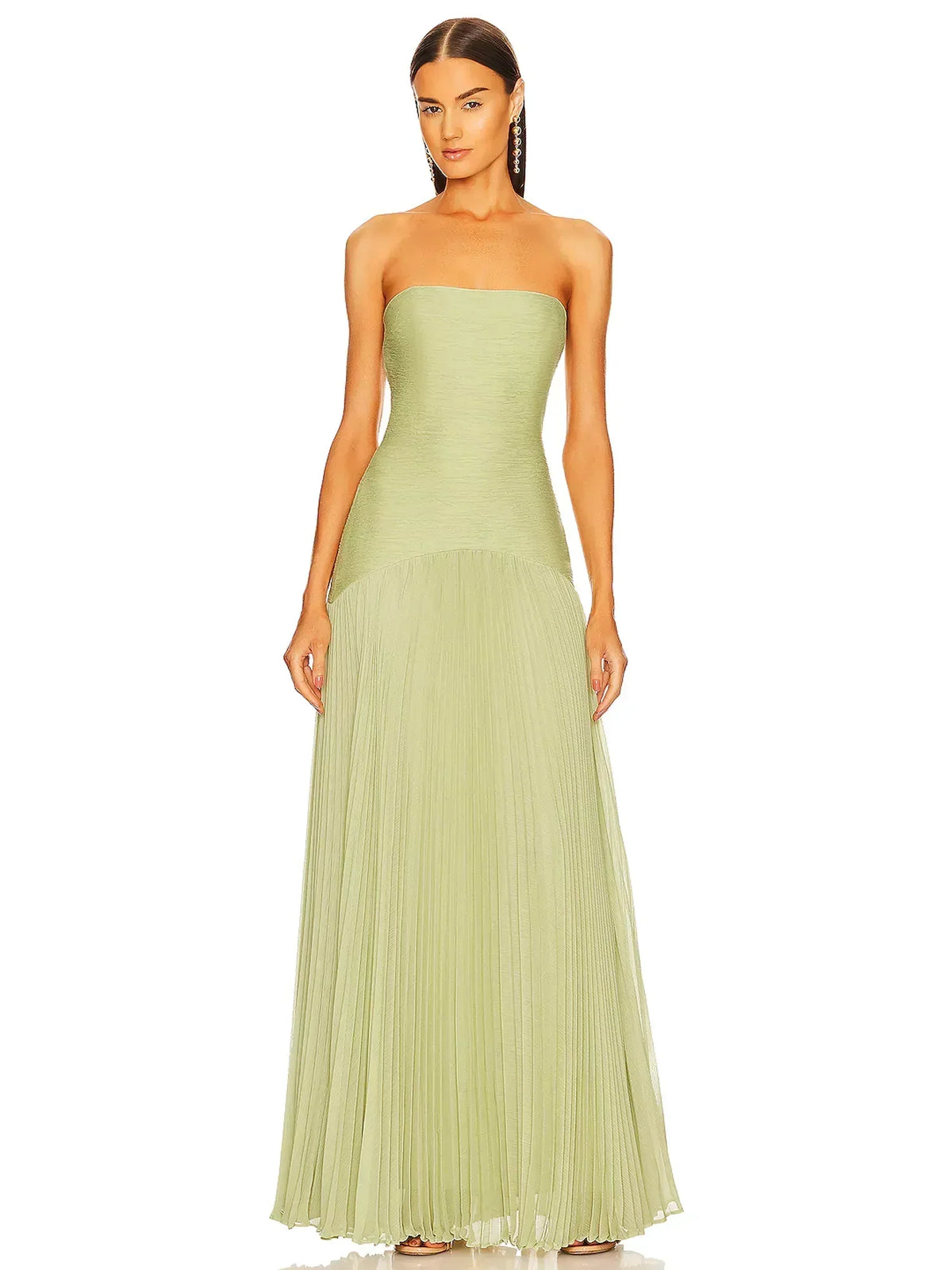 Strapless Bandage Texture Accordion Pleat Maxi Gown