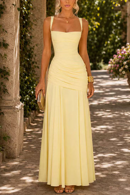Sleeveless Back Criss Cross Solid Flowy Maxi Dress