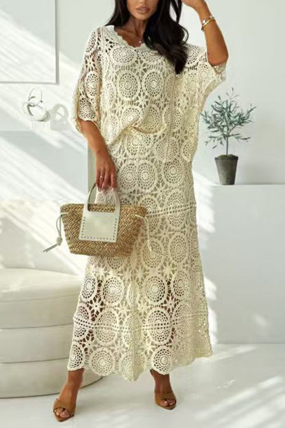 High Rise Crochet Hollow Out Maxi Skirt