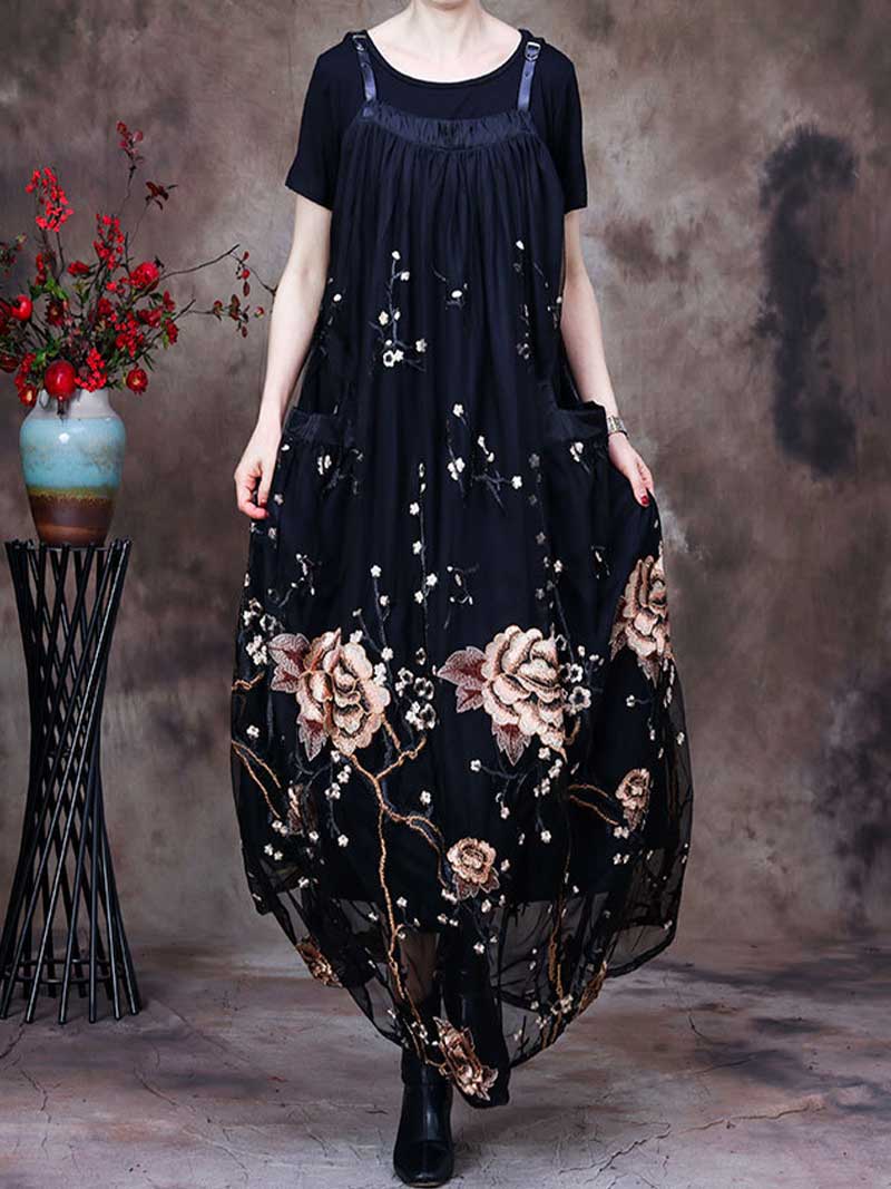 Square Neck Wide Strap Floral Print Maxi Salopette Dress