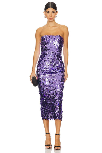 Strapless Paillette Sequin Bodycon Midi Dress