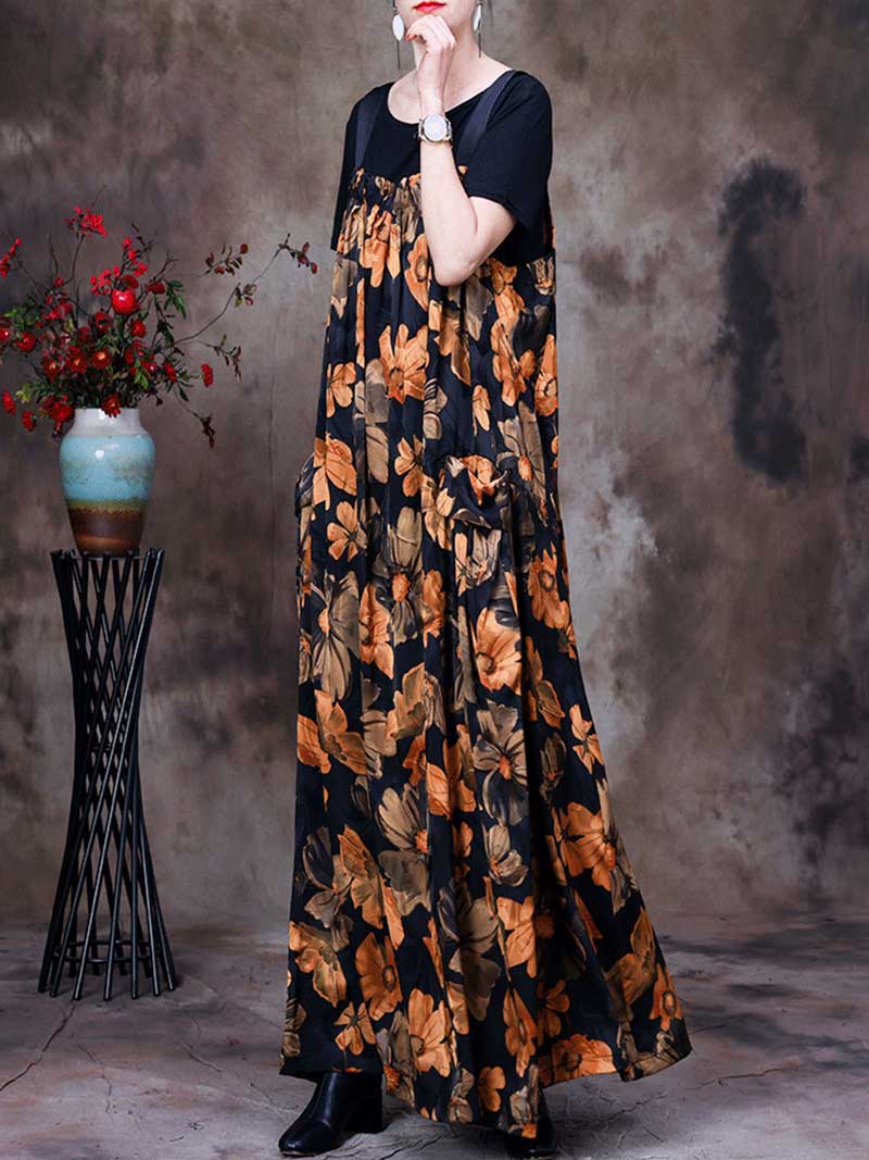 Large Floral Print Sleeveless Wide Leg Overall Jumpsuit