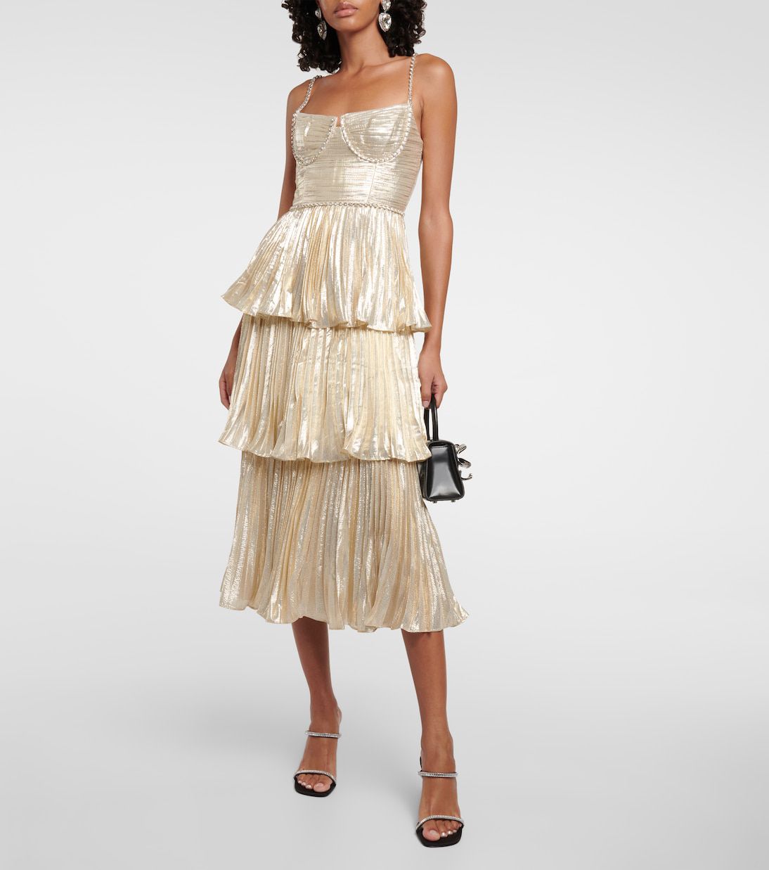 Mock Neck Ruched Tiered Midi Dress