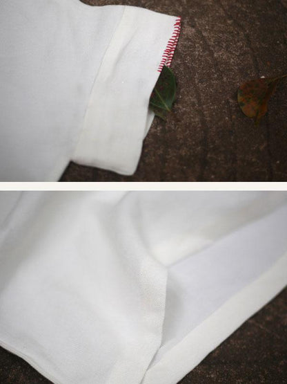 Round Neck Embroidered Neckline Drop Shoulder Linen Kaftan Maxi Dress