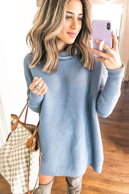 Cowl Neck Rib Knit Oversized Sweater Mini Dress