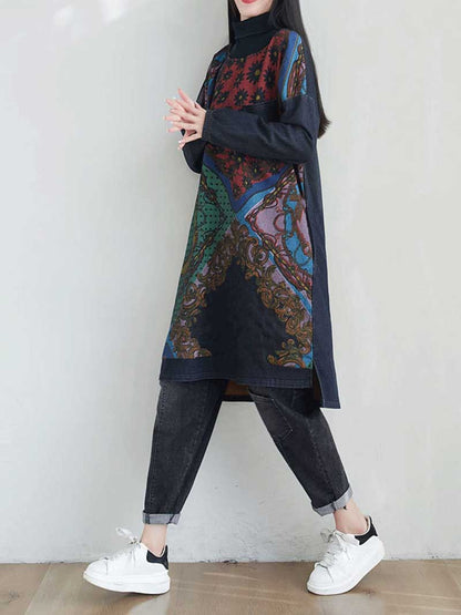 High Neck Long Sleeve Sweater Midi Dress