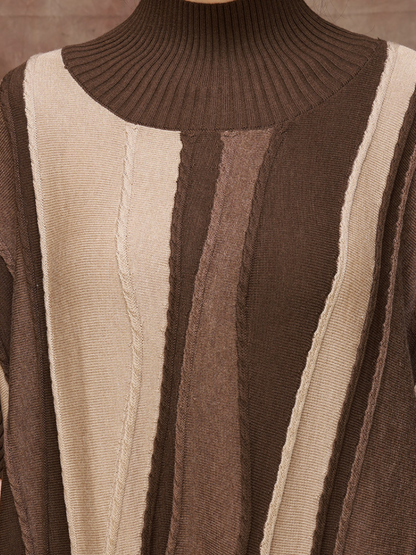 Mock Neck Drop Shoulder Vertical Stripe Oversized Knit Maxi Dress