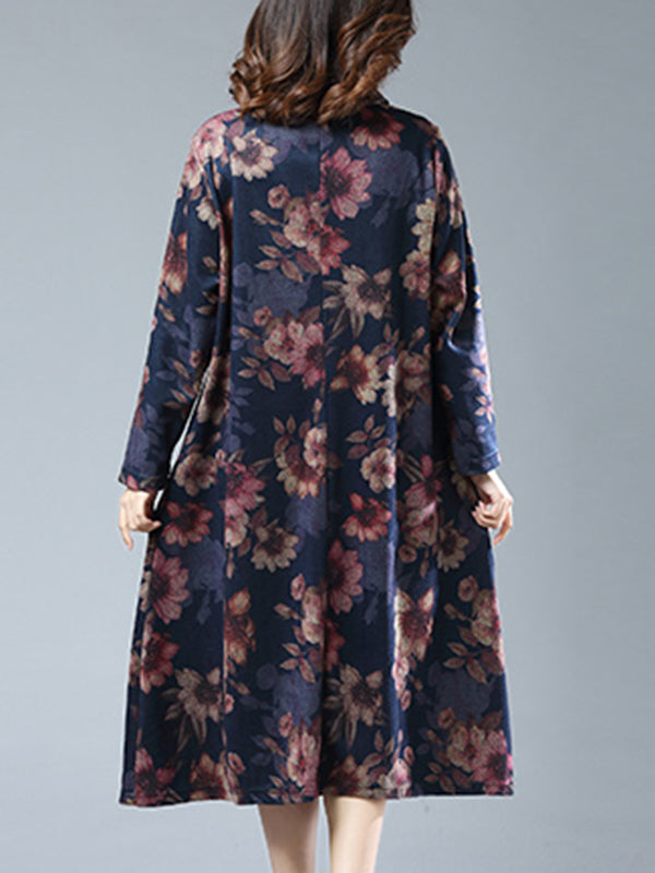 Square Neck Puff Sleeve Floral Print Fit and Flare Midi Dress