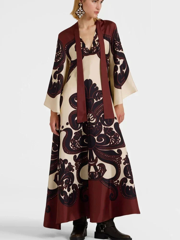 Botanical Print Spaghetti Strap Satin Slip Midi Dress