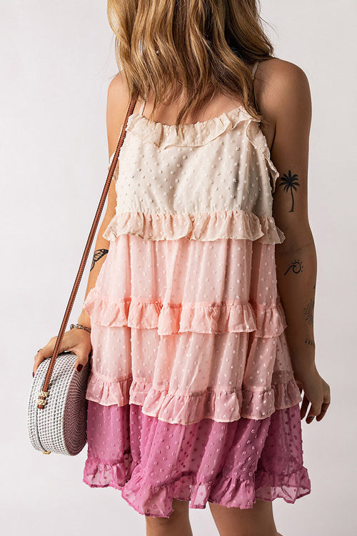 Spaghetti Strap Swiss Dot Tiered Ruffle Mini Dress