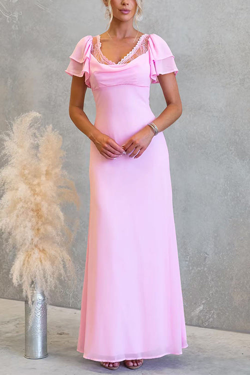 Flare Sleeves Lace Splice Maxi Dress