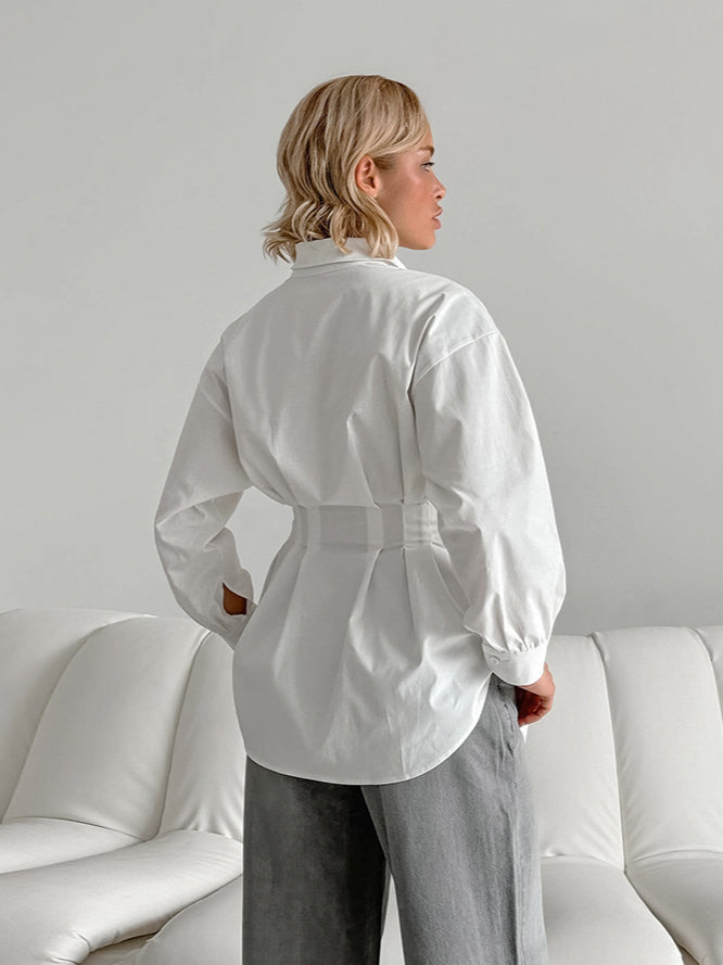 French Chic Long Sleeve Waist-Tied Blouse
