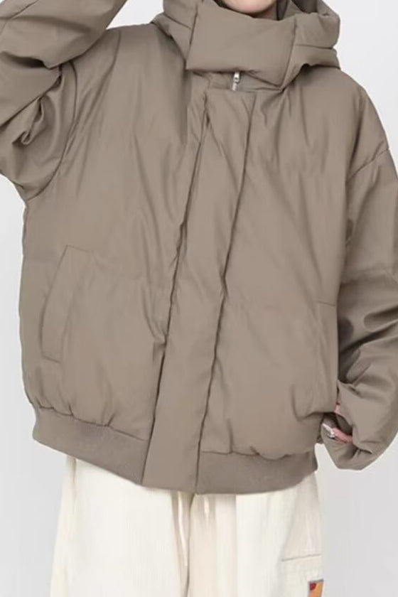Stand Collar High Neck Hooded Puffer Jacket