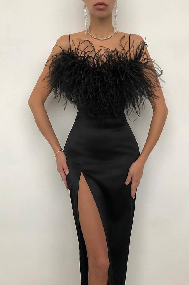 Elegant Feather Sling Bodycon Cocktail Dress