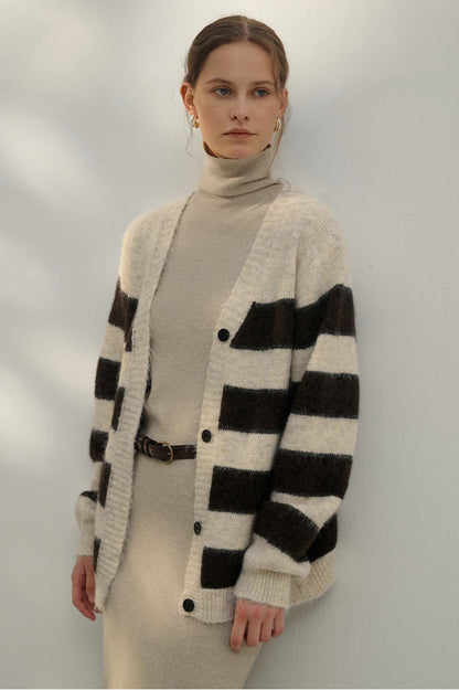 Textured Stripe V-Neck Knit Top