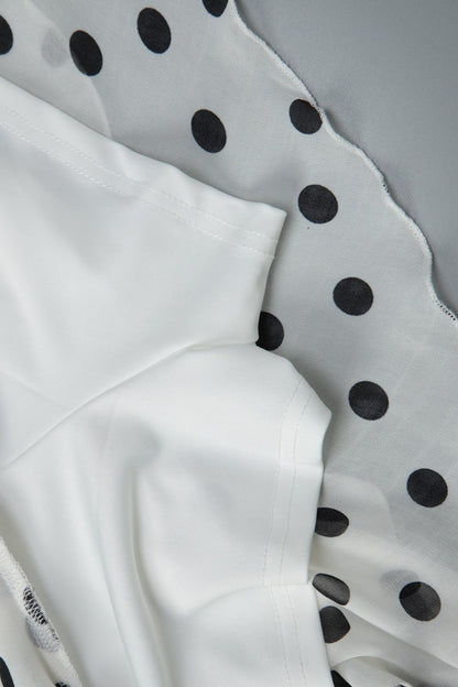 White Halter Mock Neck Shirred Waist Tiered Polka Dot Mini Dress